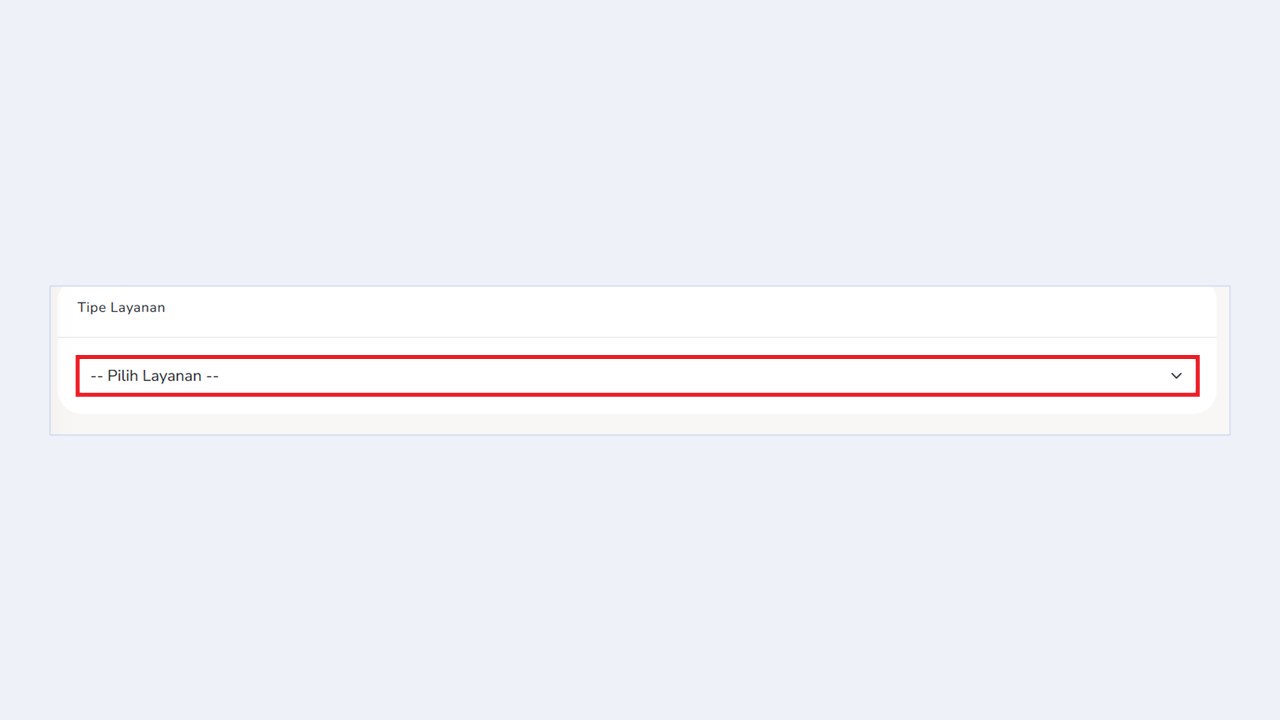 Pilihan Tipe Layanan pada halaman Create Order Admin