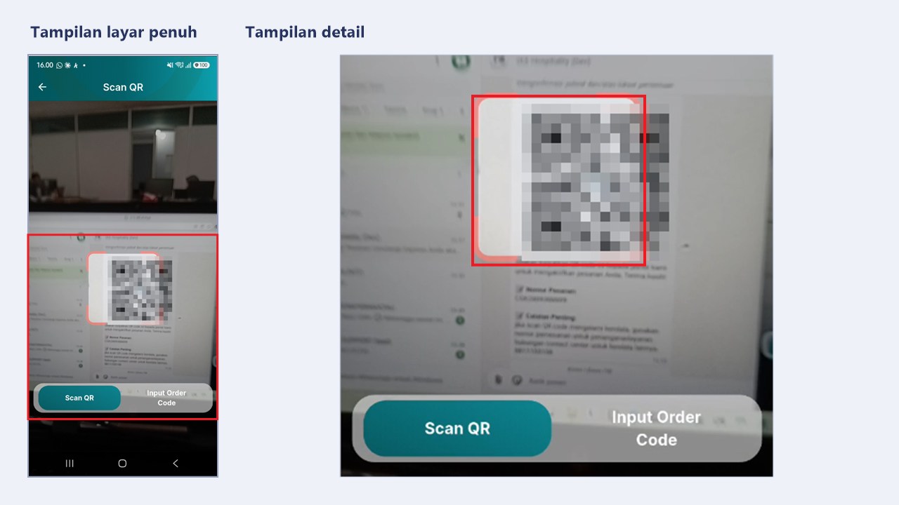 Halaman Scan QR aplikasi petugas memindai QR order pelanggan