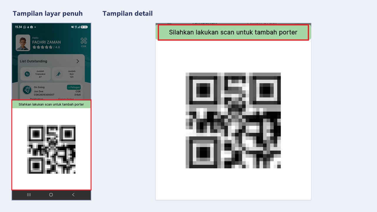 QR tambah porter dengan pesan Silahkan lakukan scan untuk tambah porter
